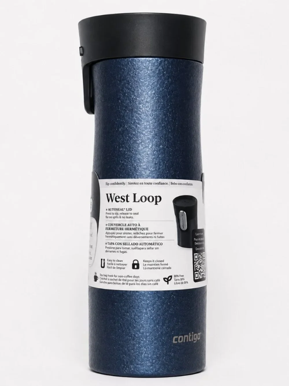 CONTIGO Travel Mug 20 oz AUTOSEAL WEST LOOP 3 STAINLESS Frosty Crystal Blue
